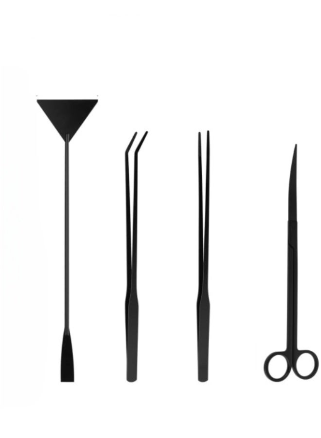 مجموعة أدوات تنسيق أحواض السمك تتضمن ملقطًا، ومقصًا، ومجرفة مسطحة، ومقصًا منحنيًا، ومكشطة طحالب، ومجموعة تنظيف أحواض السمك من الفولاذ المقاوم للصدأ الأسود - Image 1